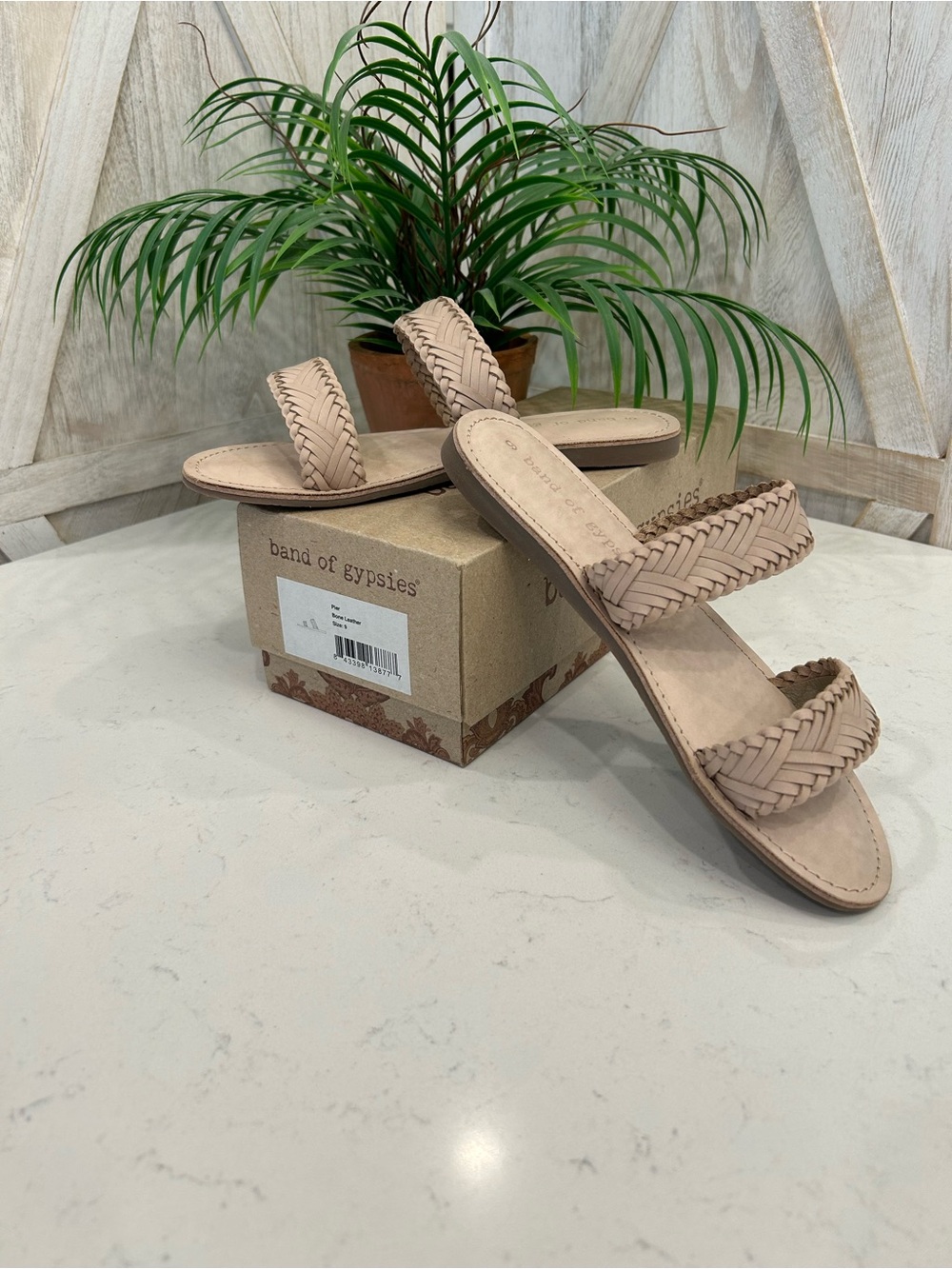 Band of Gypsies Nude Braided Double-Strap Slide Sandals
